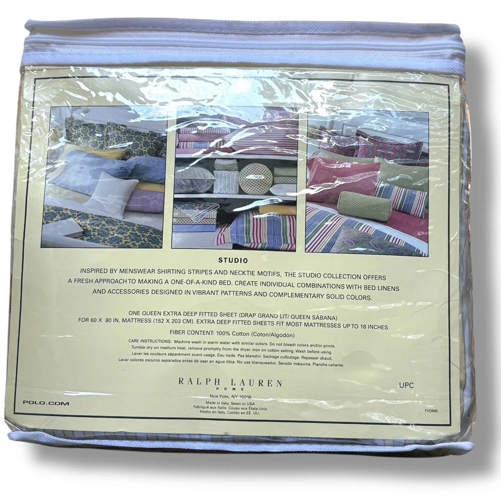 Ralph Lauren‎ Studio Foulard Citron & White Queen Flat Sheet NEW RETIRED PATTERN